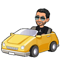 a cartoon of a man driving a yellow car with sunglasses on