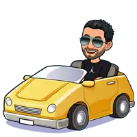 a cartoon of a man driving a yellow car with sunglasses on