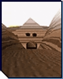 a computer generated image of a pyramid in the desert