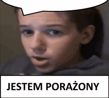 a picture of a boy with a speech bubble that says jestem porazony