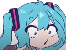 a cartoon drawing of a girl with blue hair making a funny face