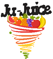 a logo for ju-juice with a swirl of fruit on it