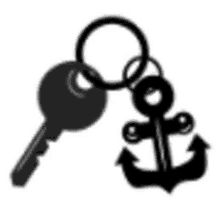 a key and an anchor keychain are shown in a black and white silhouette .