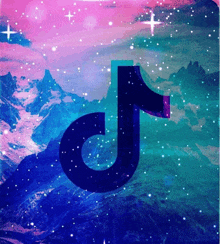 a tiktok icon with mountains in the background and stars