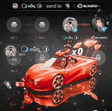 a screenshot of a messaging app with a red car and the words " send to " at the top