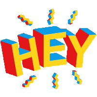 a colorful graphic that says hey with a white background