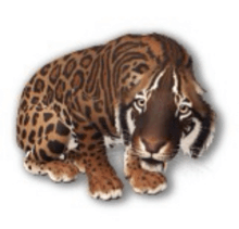 a stuffed leopard is laying down on a white surface