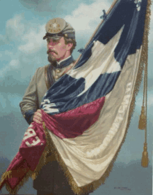 a painting of a man holding a flag with texas on it