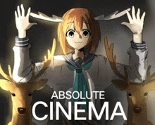 a poster for absolute cinema features a girl with antlers