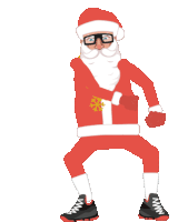 a cartoon of santa claus wearing glasses and a chain around his neck