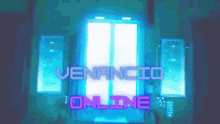 a purple and blue sign that says venanci online