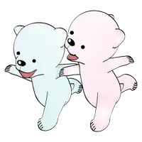 two teddy bears , one blue and one pink , are dancing together .