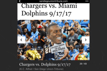 a screenshot of a chargers vs. miami dolphins game on 9/17/17