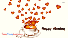 a cup of coffee with hearts coming out of it