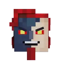 a pixel art of a man 's face with a beard and a red hat .
