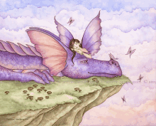 a painting of a fairy laying on a purple dragon by amy brown