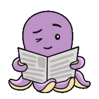 a cartoon octopus is reading a newspaper with a surprised look on his face