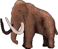 a pixel art drawing of a mammoth with long tusks