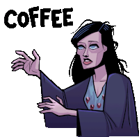 a cartoon drawing of a woman with the word coffee below her