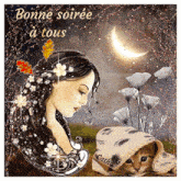 a painting of a woman and a cat with the words bonne soiree a tous on it