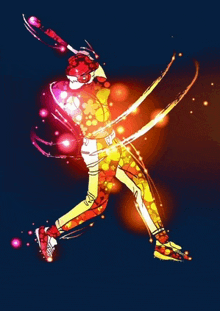 a colorful illustration of a baseball player swinging his bat