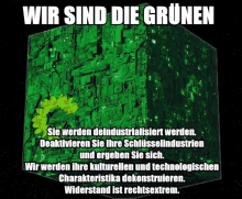 a green cube with the words wir sind die grunen written on it