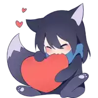 a girl with a fox tail is hugging a heart