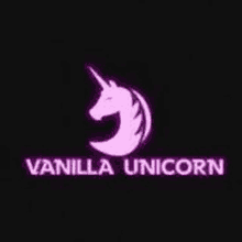 the logo for vanilla unicorn is a pink unicorn with a horn .