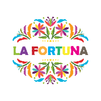 a colorful logo for la fortuna with flowers and leaves around it