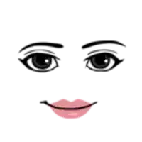 a woman 's face with black eyes and pink lips is smiling .