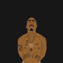 a drawing of a man with a tattoo on his chest that says " thug life "