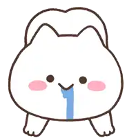 a cartoon drawing of a white cat with a blue tear coming out of its nose