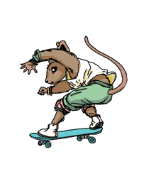 a drawing of a mouse riding a skateboard