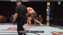 two men are wrestling in a ufc ring with reebok advertisements on the side