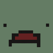 a pixel art drawing of a face with a red mouth