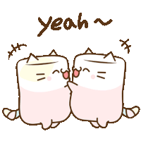 a cartoon of two marshmallow cats with the word yeah written above them