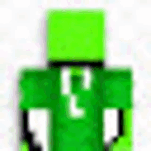 a blurred image of a green minecraft character with a hood on .