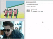 a computer screen shows a man wearing sunglasses and a cartoon of three girls