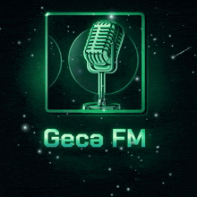 a green microphone with gece fm written on the bottom