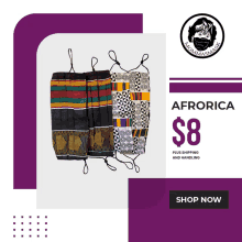 an advertisement for afrorica masks for $ 8