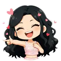 a cartoon drawing of a girl with black hair and hearts in her hair