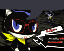 a cartoon cat with glasses and a speech bubble that says ' actually ' on it