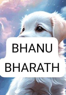 a picture of a white dog with the words " ghanu bharath " on it