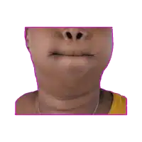 a close up of a woman 's mouth with a pink border around it