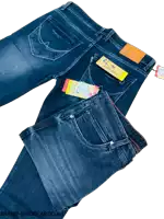 a pair of blue jeans with a yellow tag that says brand-tredo