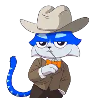 a blue cat with a cowboy hat and bow tie