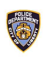 a blue and yellow emblem for the police department of liberty city