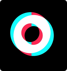 a red white and blue circle with a black center