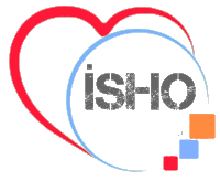 a logo for ish-o with a red heart in the middle