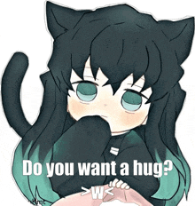 a drawing of a cat with the words " do you want a hug "